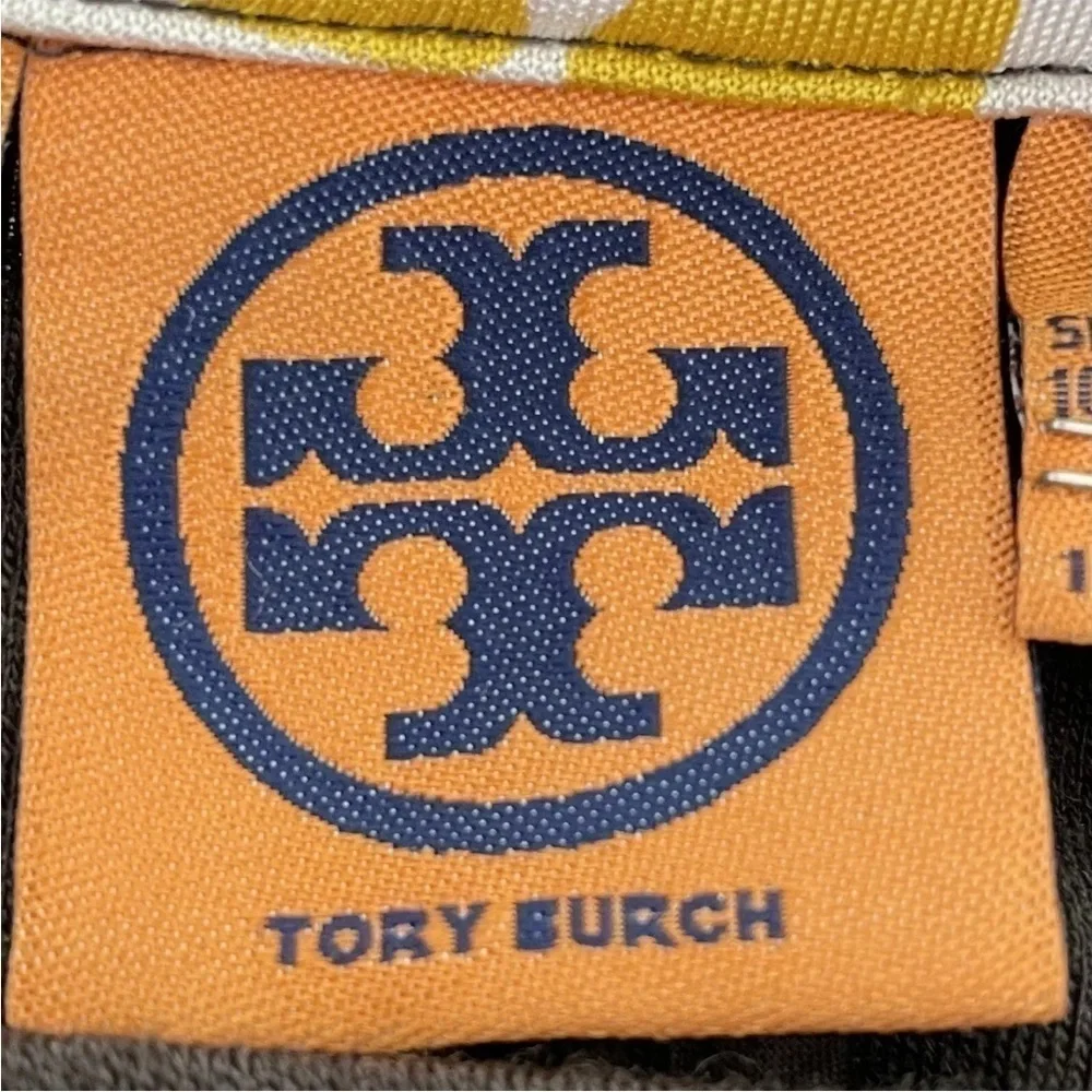 TORY BURCH Brown Wool Sheath Dress Yellow Tan Silk Mod Sleeves Hem Woman's Sz XS